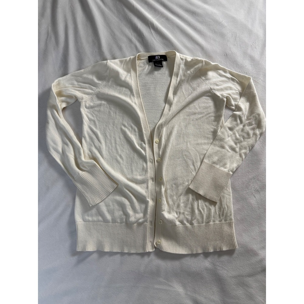 IB Diffusion Womens Cream White 100% Cotton V-Neck Button Front Cardigan Size S